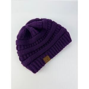 C.C. PLUM PURPLE Thick Knit Soft Stretch Beanie Cap Trendy Winter Warm